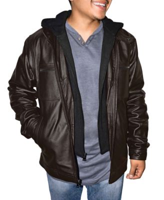 Victory Outfitters Men's Zip Out Removable Hood Genuine Leather Jacket, Brown, 4XL