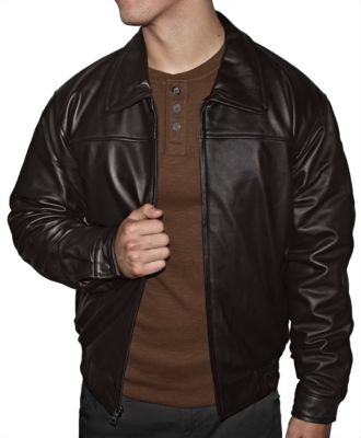 Victory Outfitters Men's Genuine Quilted Lined Leather Banded Bottom Jacket, Brown, Small