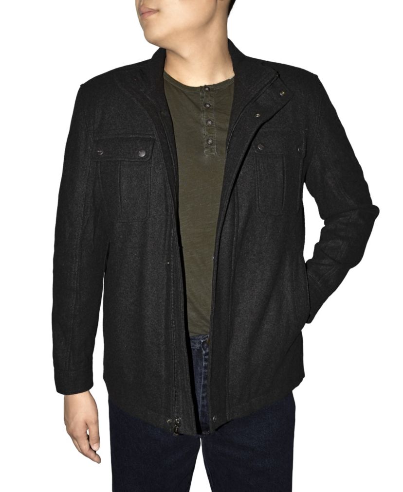 Mens Wool Blend Stand Up Collar Jacket