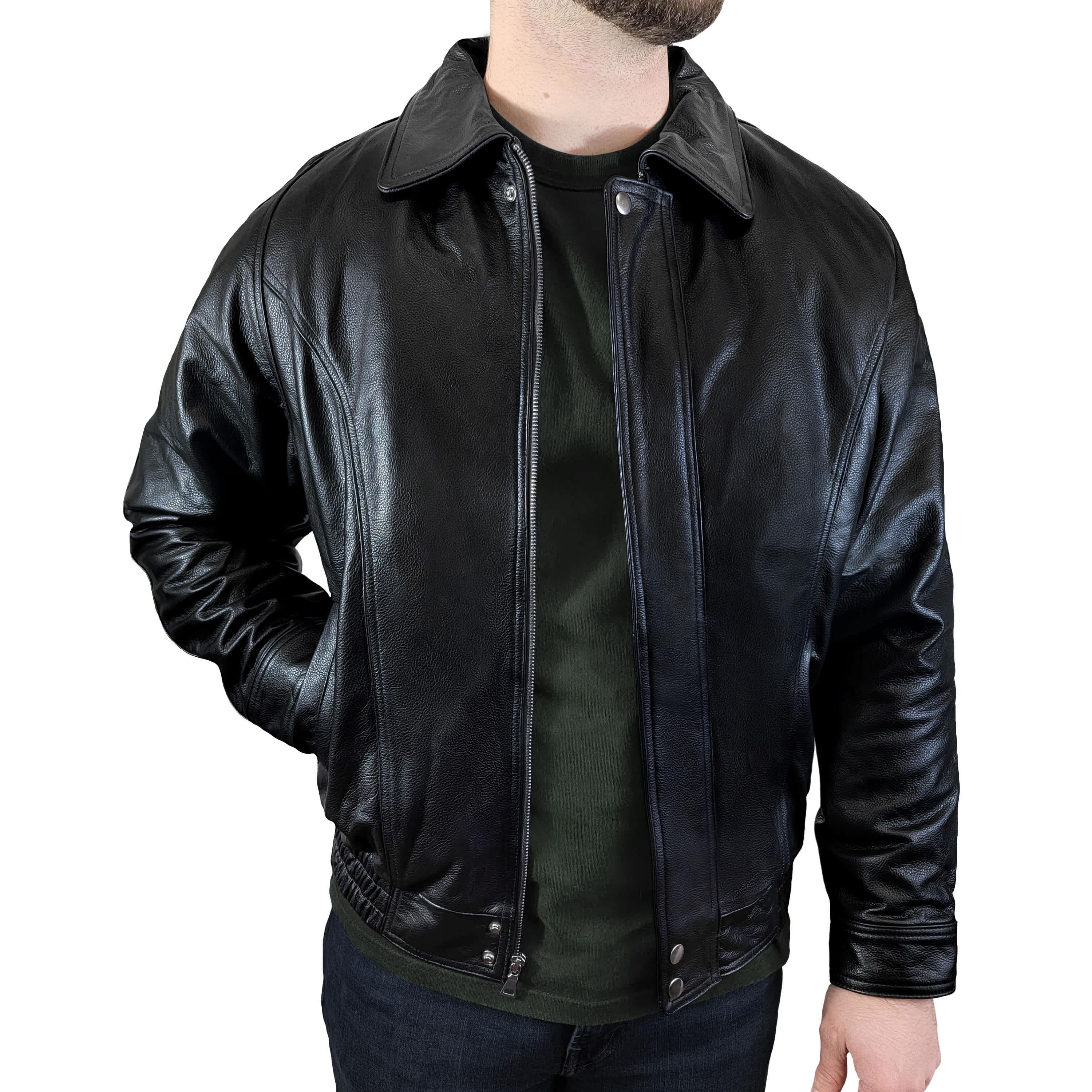 Mens Genuine Leather Bomber Jacket
