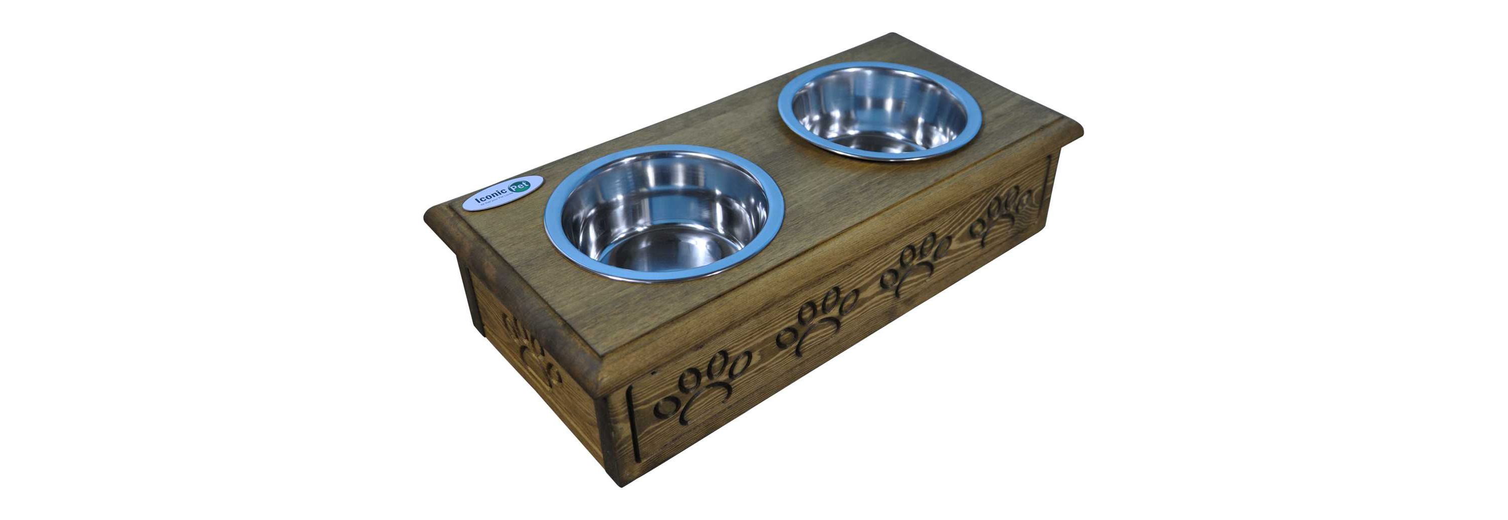 Sassy Paws Wooden Pet Double Diner with Stainless Steel Bowls - Antique Gray - Small