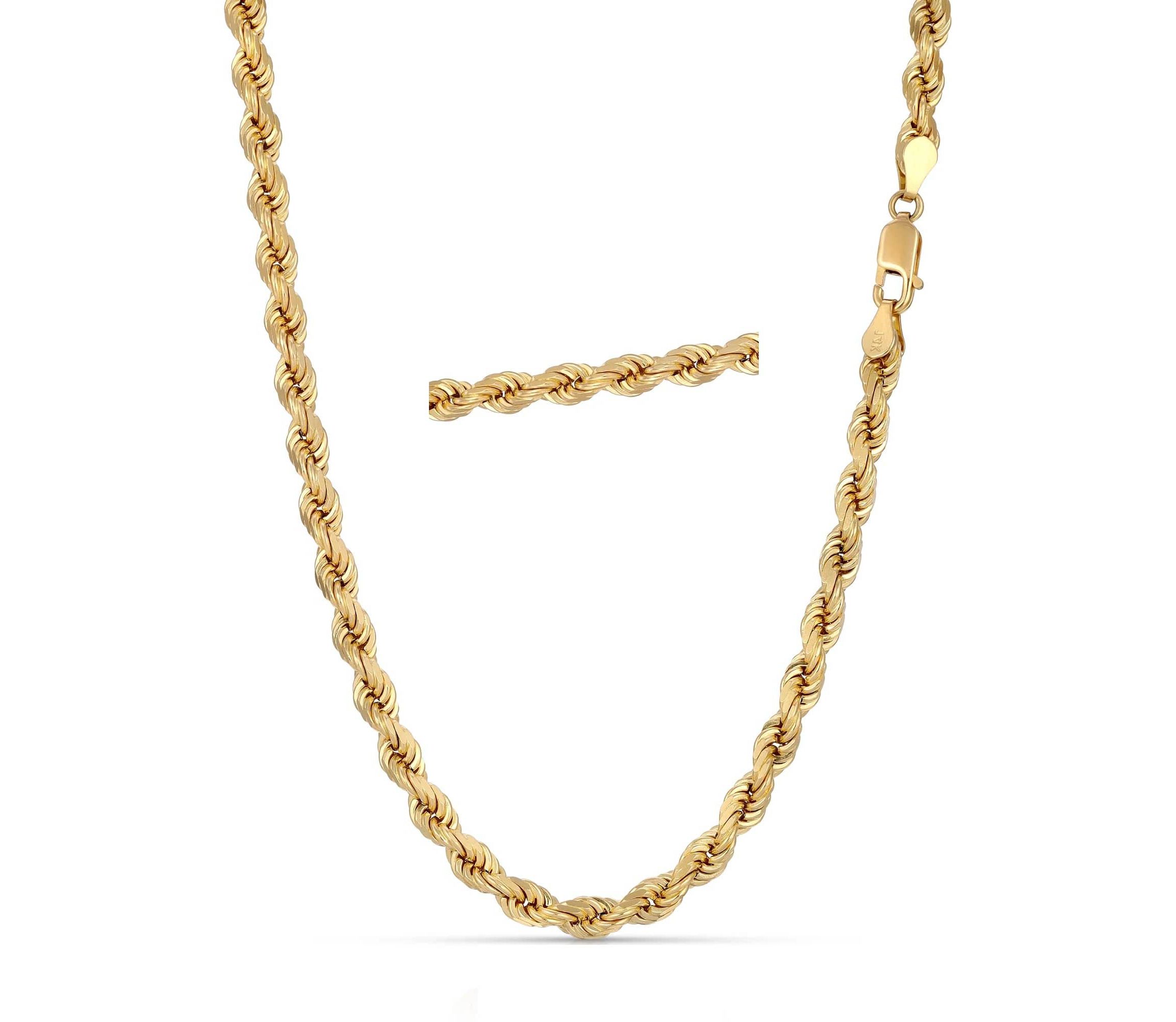 Mens 14k Gold THICK/HEAVY 5mm Diamond-cut Rope Chain Necklace