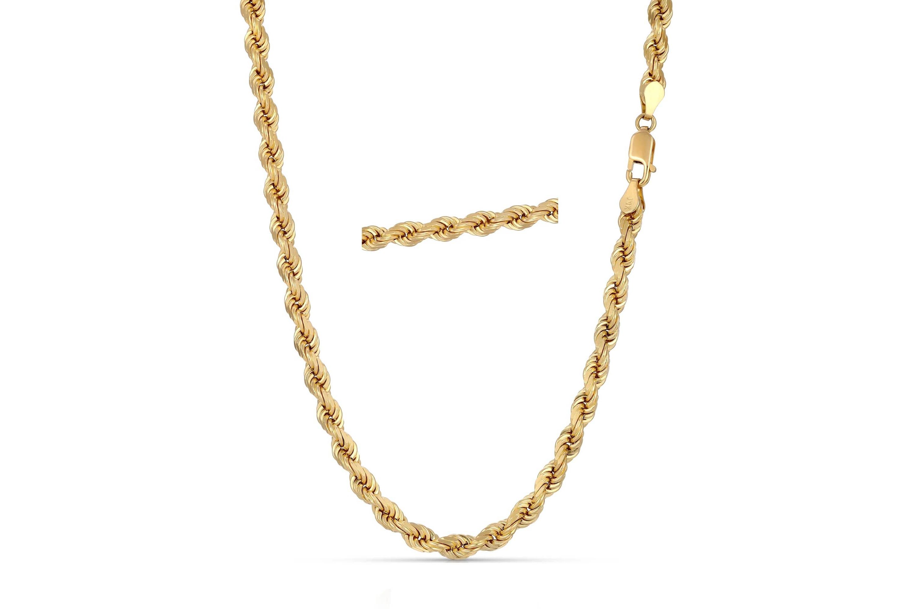 Mens 14k Gold THICK/HEAVY 5mm Diamond-cut Rope Chain Necklace