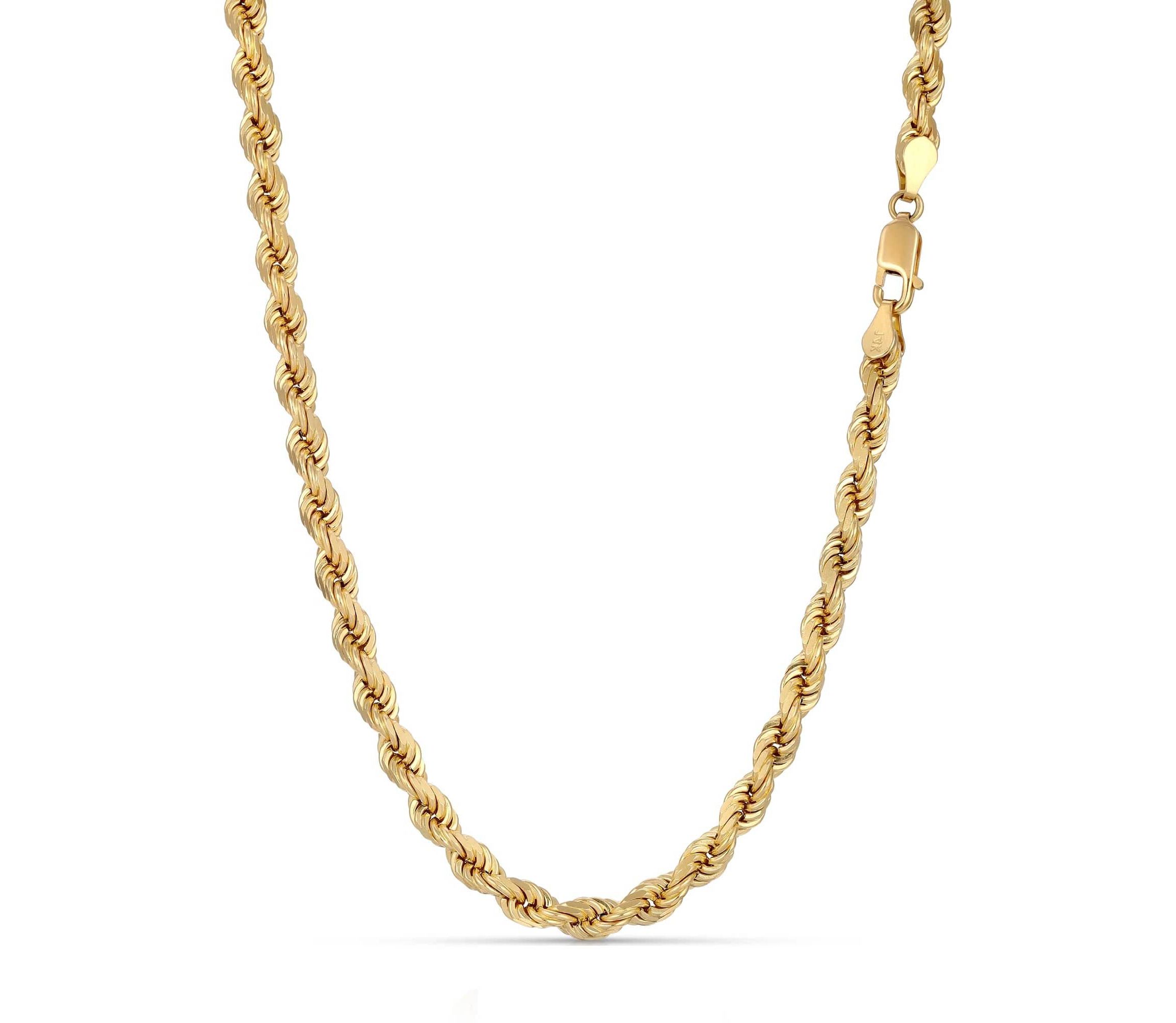 Mens 14k Gold THICK/HEAVY 5mm Diamond-cut Rope Chain Necklace
