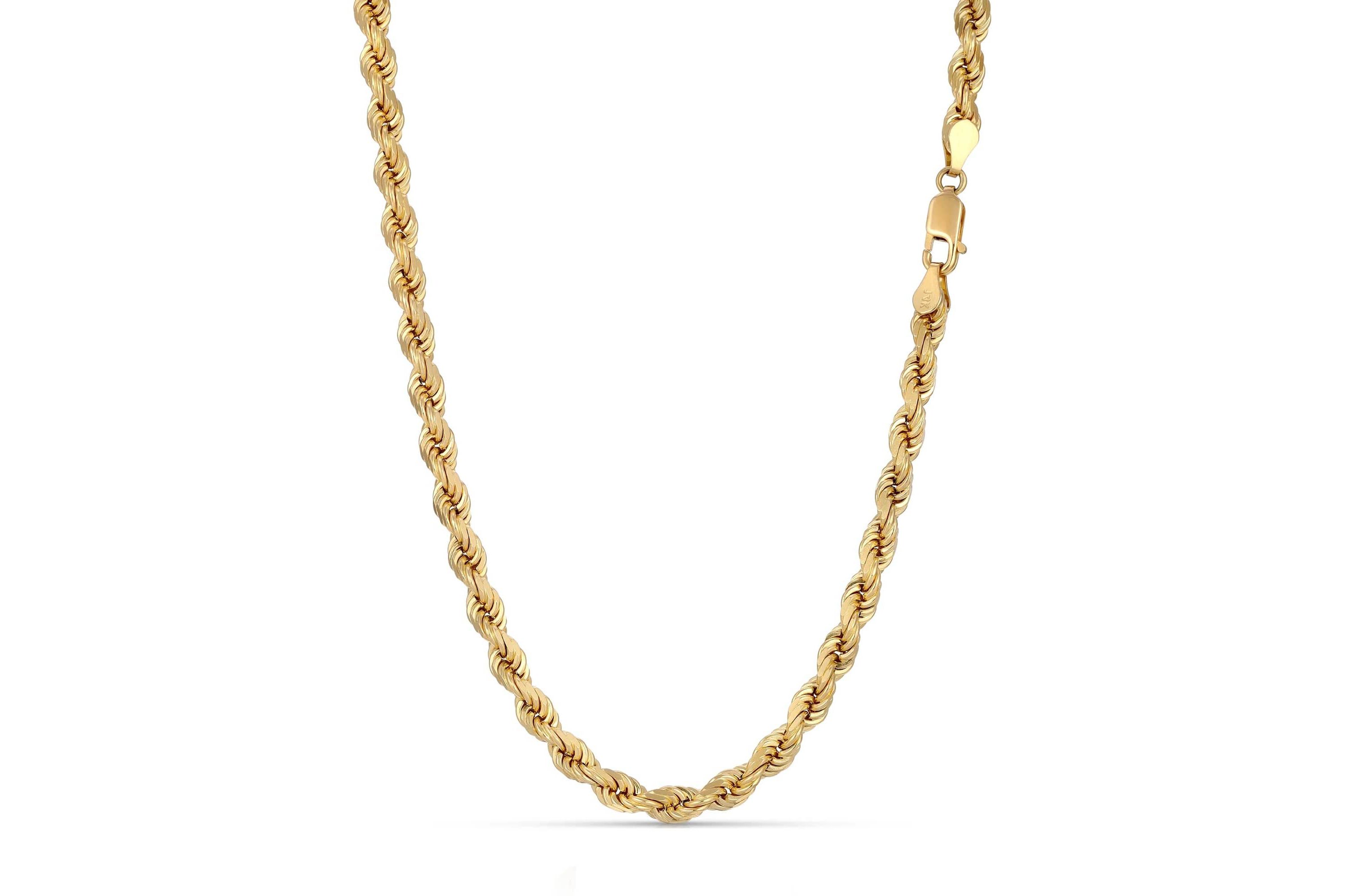 Mens 14k Gold THICK/HEAVY 5mm Diamond-cut Rope Chain Necklace
