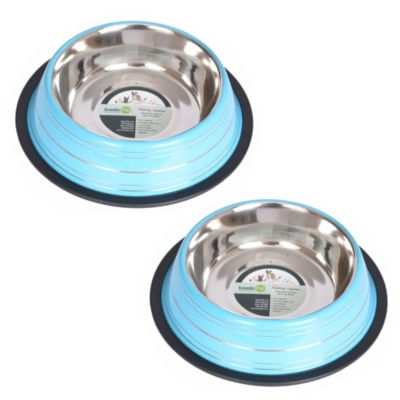 Iconic Pet 2 Pack Color Splash Stripe Non-Skid Pet Bowl for Dog or Cat - Pink - 64 oz - 8 cup, Blue, XL