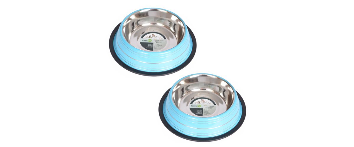 2 Pack Color Splash Stripe Non-Skid Pet Bowl for Dog or Cat - Pink - 64 oz - 8 cup