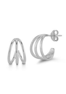 Sphera Milano Sterling Silver Polished Triple Ring Hoop Earrings