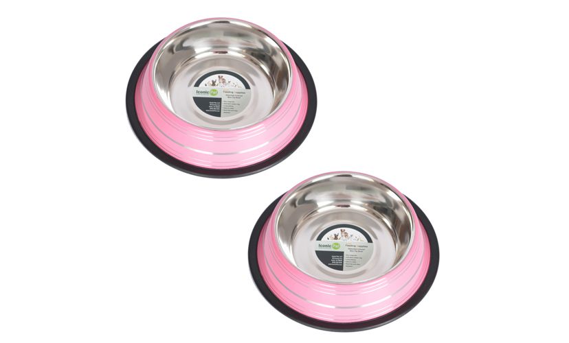 2 Pack Color Splash Stripe Non-Skid Pet Bowl for Dog or Cat - Black - 16 oz - 2 cup