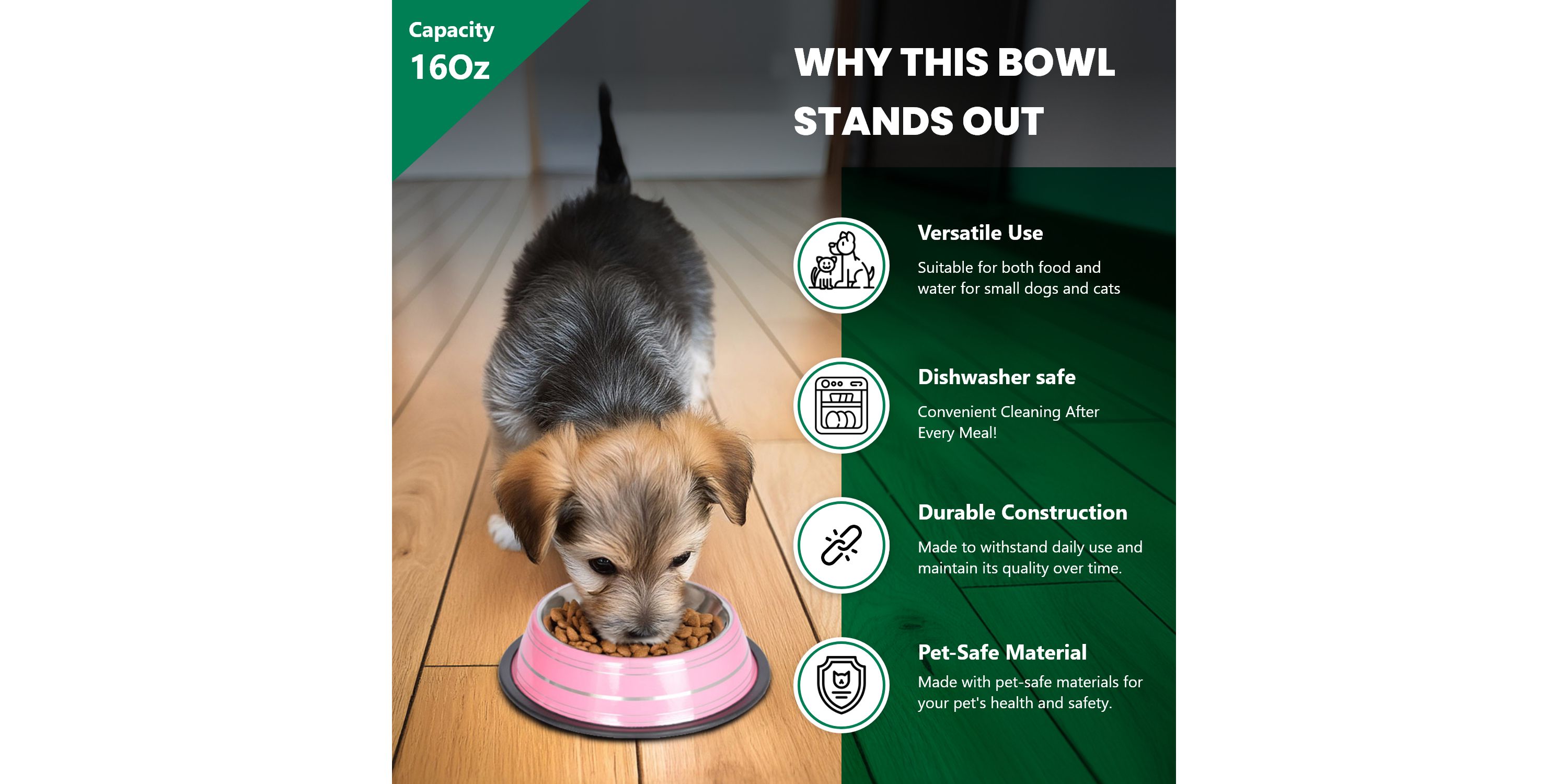 2 Pack Color Splash Stripe Non-Skid Pet Bowl for Dog or Cat - Black - 16 oz - 2 cup