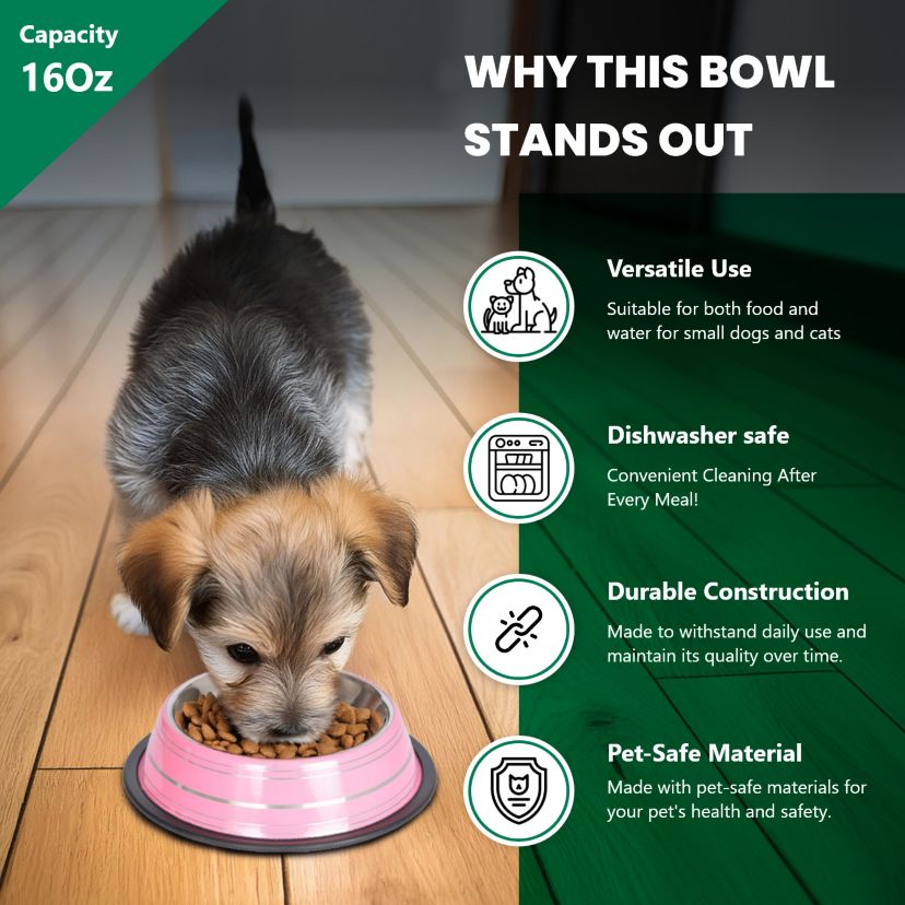 2 Pack Color Splash Stripe Non-Skid Pet Bowl for Dog or Cat - Black - 16 oz - 2 cup