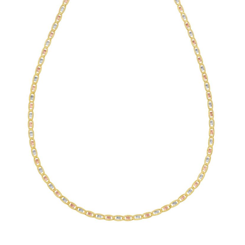14k Tri-Color Gold Pave Valentino Chain Necklace