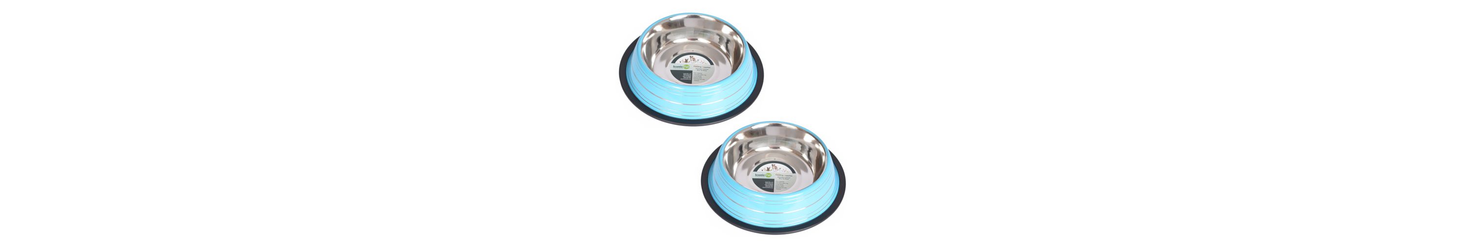 2 Pack Color Splash Stripe Non-Skid Pet Bowl for Dog or Cat - Green - 24 oz - 3 cup