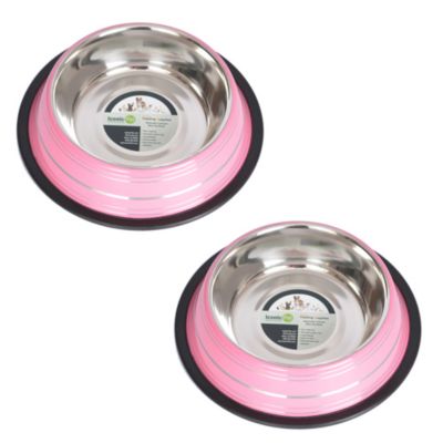 Iconic Pet 2 Pack Color Splash Stripe Non-Skid Pet Bowl for Dog or Cat - Blue - 32 oz - 4 cup, Pink, Large