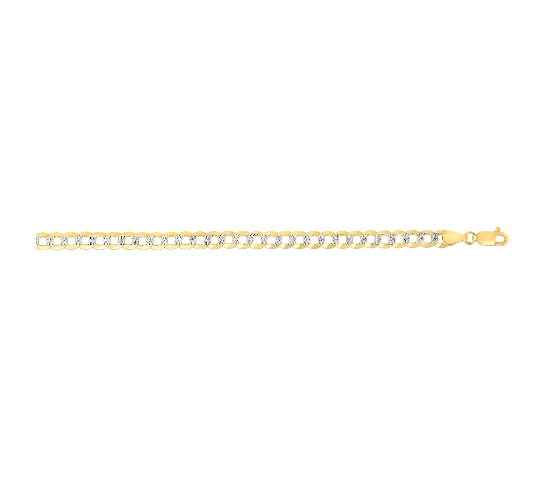Mens 14k Gold Two-Tone Diamond-cut Pave Miami Cuban Curb Chain Bracelet
