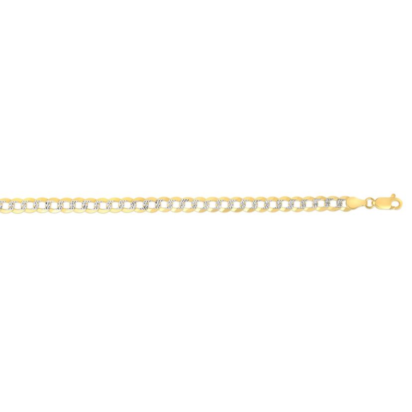 Mens 14k Gold Two-Tone Diamond-cut Pave Miami Cuban Curb Chain Bracelet