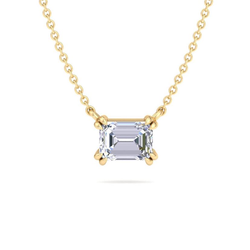 Lab Created 1 Carat Emerald Cut Lab Grown Diamond Solitaire Necklace Available In 14K White and Yellow Gold