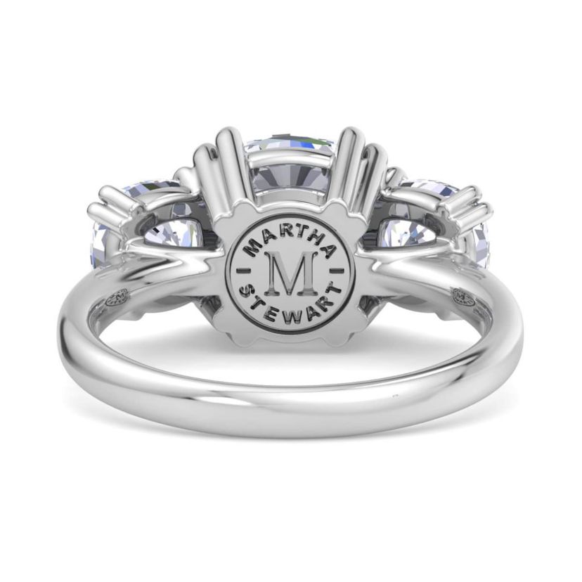 Lab Created 5 Carat Cushion Cut Lab Grown Diamond Three Stone Engagement Ring Available in 14K White and Yellow Gold