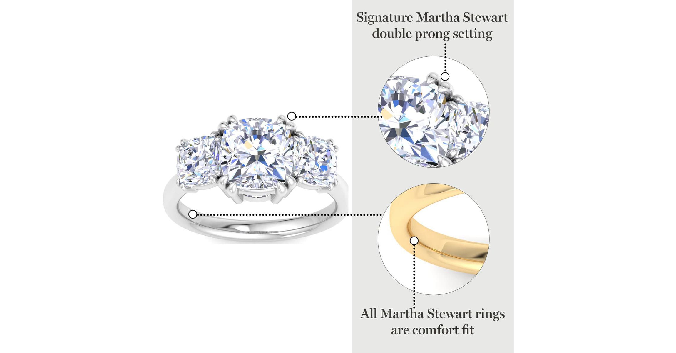Lab Created 5 Carat Cushion Cut Lab Grown Diamond Three Stone Engagement Ring Available in 14K White and Yellow Gold