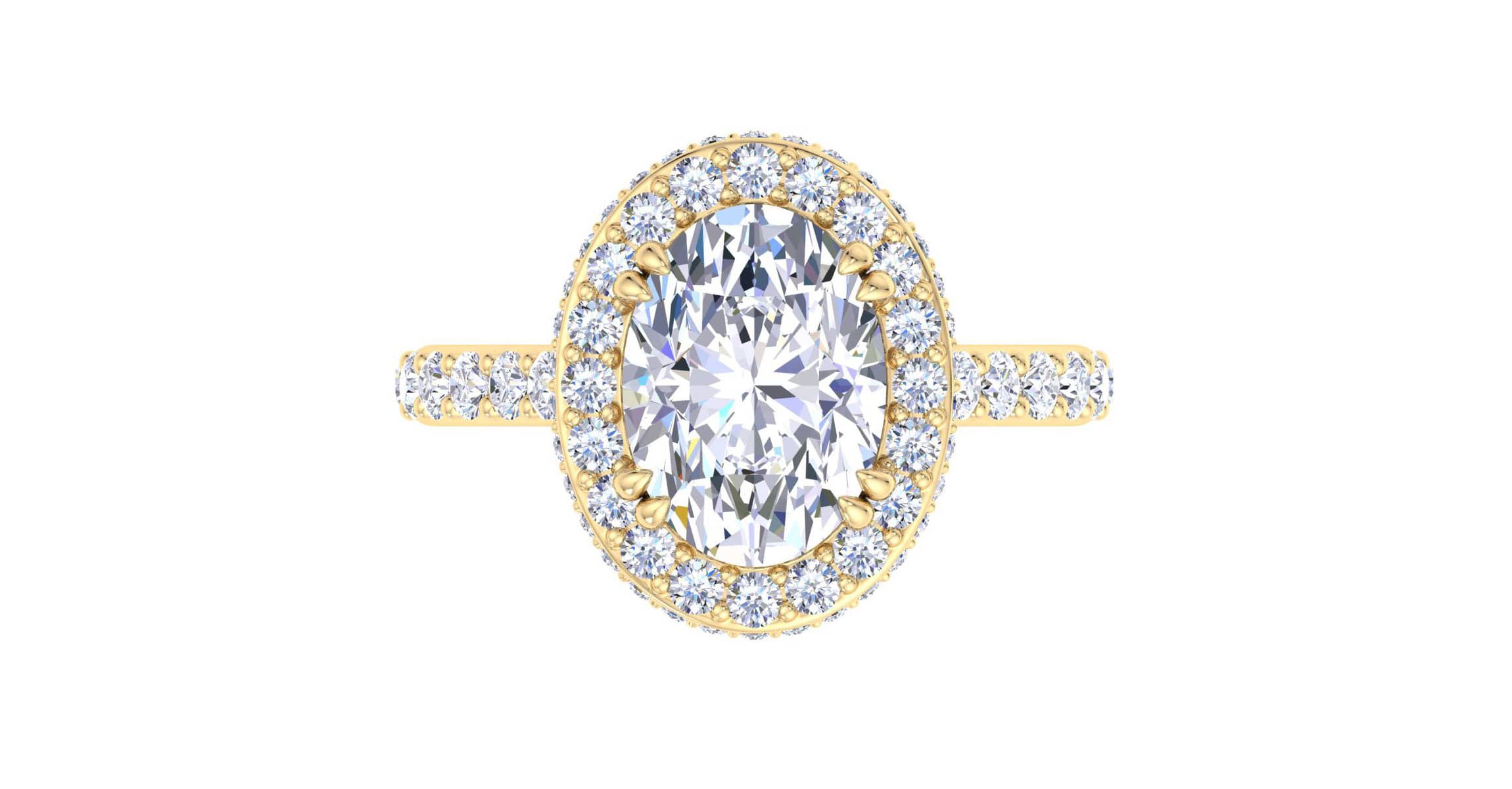 Lab Created 4 Carat Oval Shape Lab Grown Diamond Hidden Halo Engagement Ring Available in 14K White and Yellow Gold