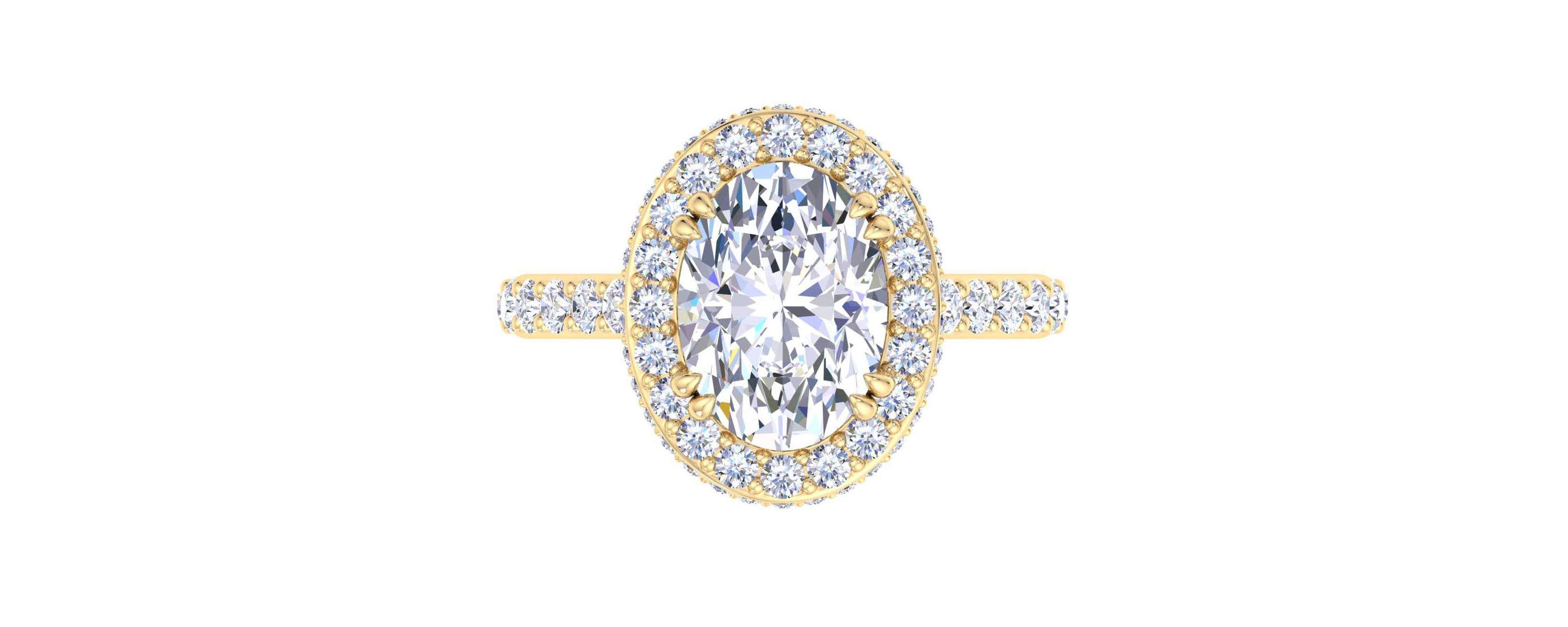 Lab Created 4 Carat Oval Shape Lab Grown Diamond Hidden Halo Engagement Ring Available in 14K White and Yellow Gold