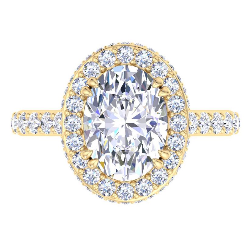 Lab Created 4 Carat Oval Shape Lab Grown Diamond Hidden Halo Engagement Ring Available in 14K White and Yellow Gold