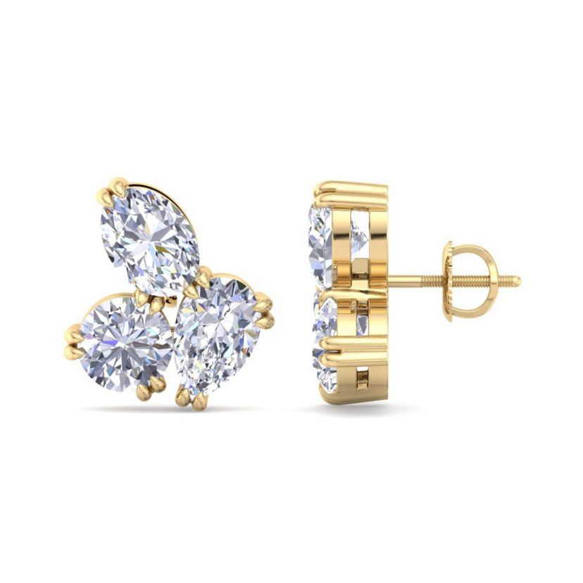 Lab Created 3 Carat Lab Grown Diamond Cluster Stud Earrings Available In 14 Karat White Or Yellow Gold, Pear-Round-Oval