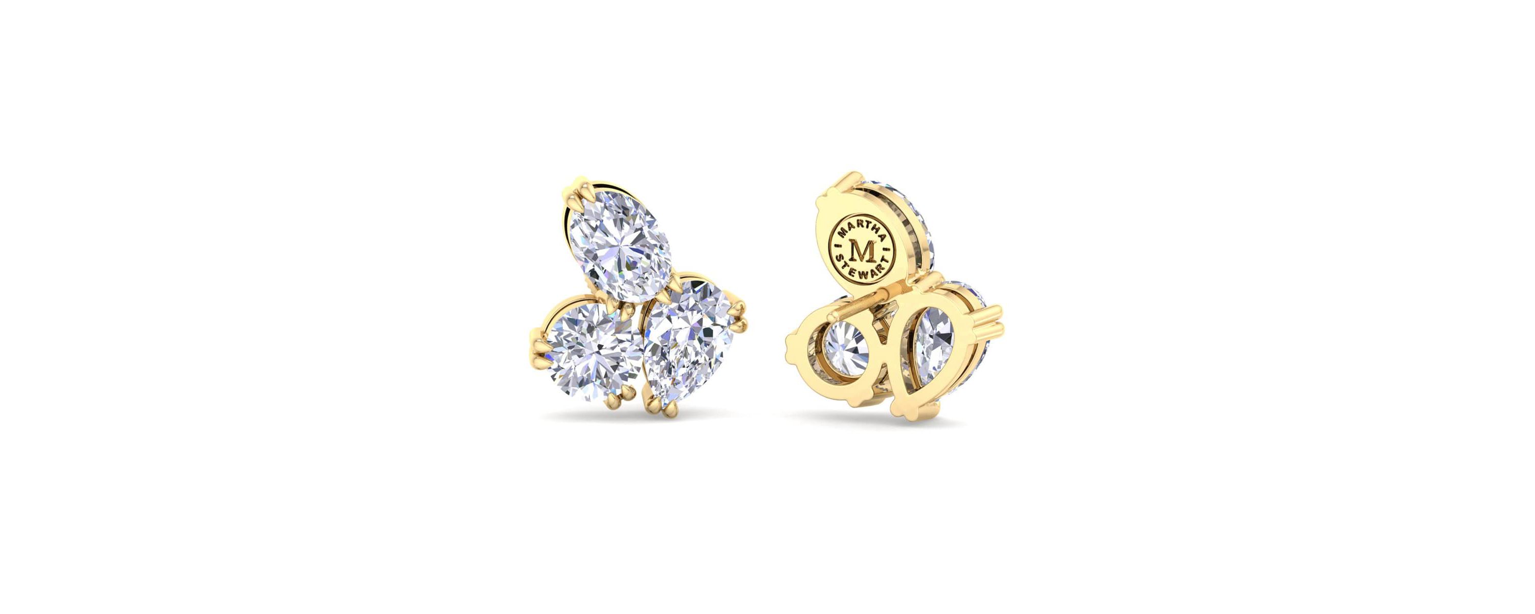 Lab Created 3 Carat Lab Grown Diamond Cluster Stud Earrings Available In 14 Karat White Or Yellow Gold, Pear-Round-Oval