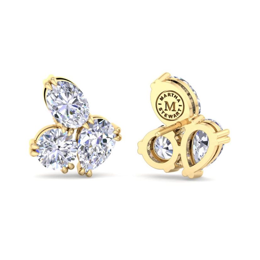 Lab Created 3 Carat Lab Grown Diamond Cluster Stud Earrings Available In 14 Karat White Or Yellow Gold, Pear-Round-Oval