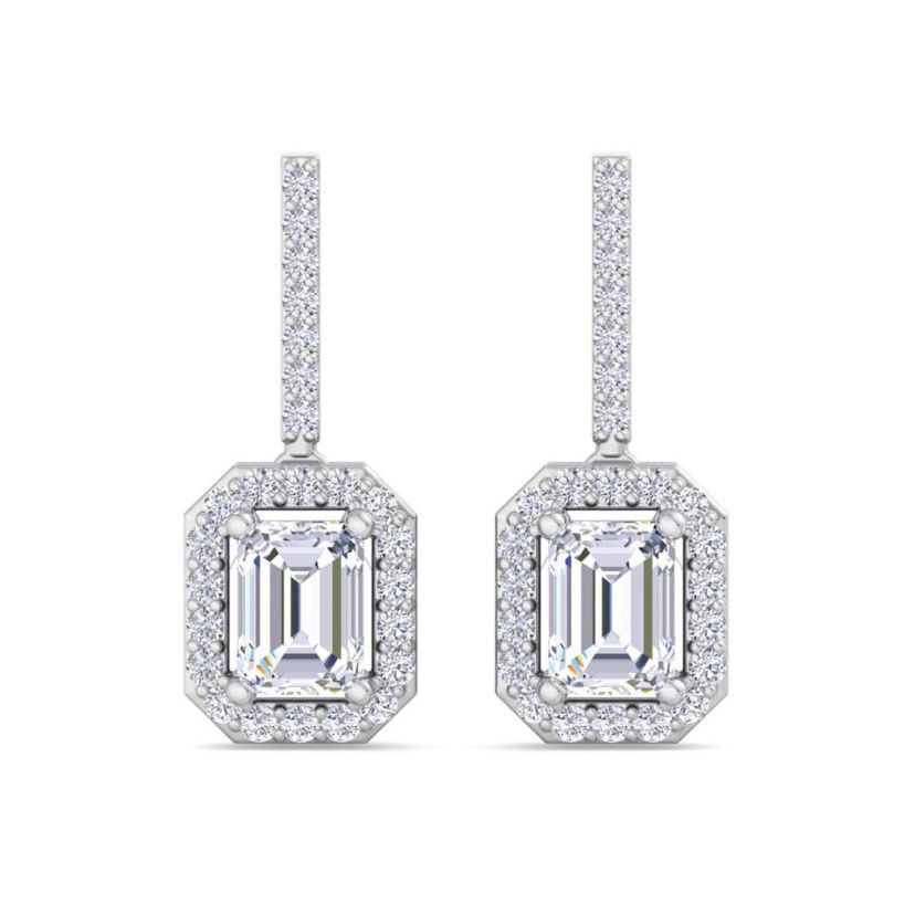 Lab Created 2 1/2 Carat Emerald Cut Lab Grown Diamond Drop Earrings Available In 14 Karat White Or Yellow Gold