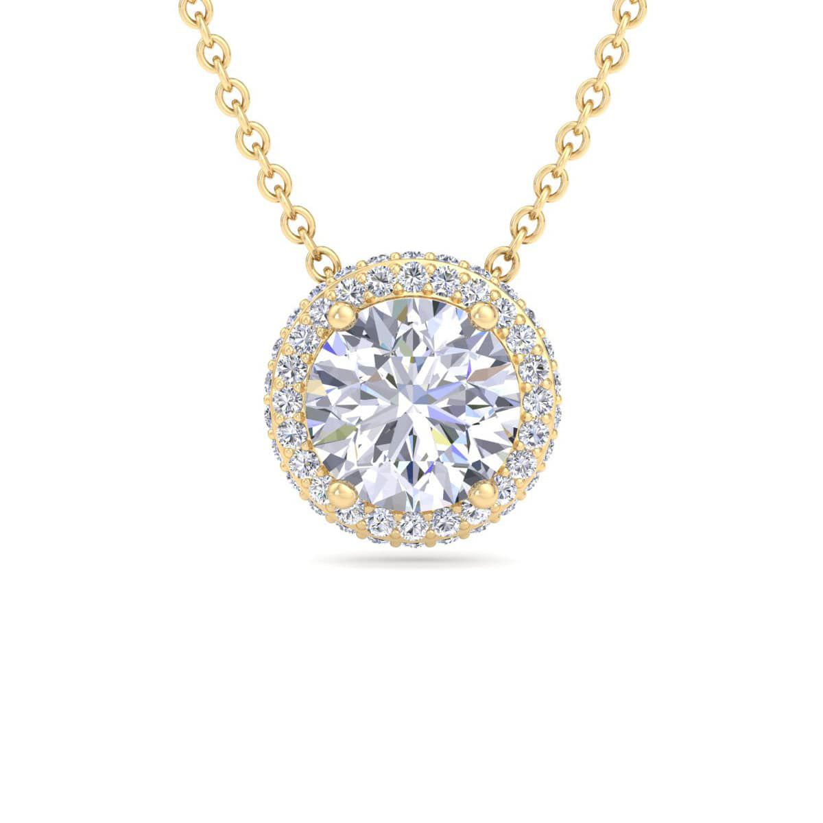 Lab Created 2 1/4 Carat Lab Grown Diamond Halo Necklace Available In 14K White and Yellow Gold