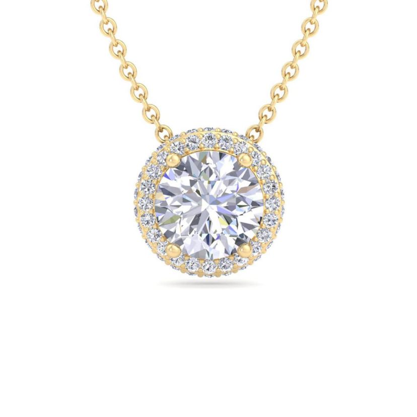 Lab Created 2 1/4 Carat Lab Grown Diamond Halo Necklace Available In 14K White and Yellow Gold