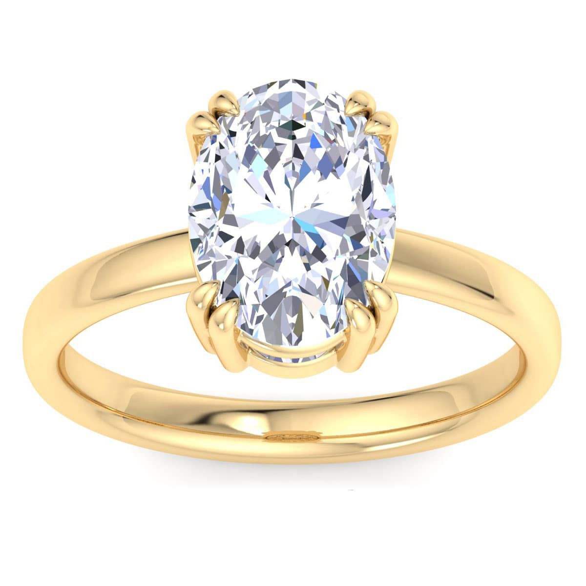 Lab Created 3 Carat Oval Shape Lab Grown Diamond Solitaire Engagement Ring Available in 14K White and Yellow Gold