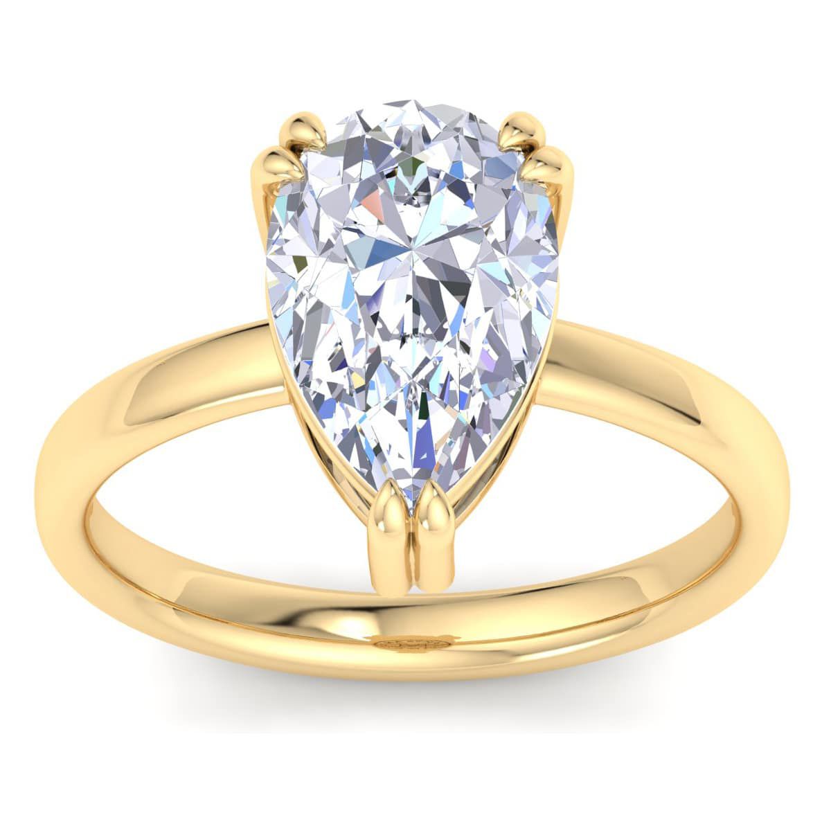 Lab Created 3 Carat Pear Shape Lab Grown Diamond Solitaire Engagement Ring Available in 14K White and Yellow Gold