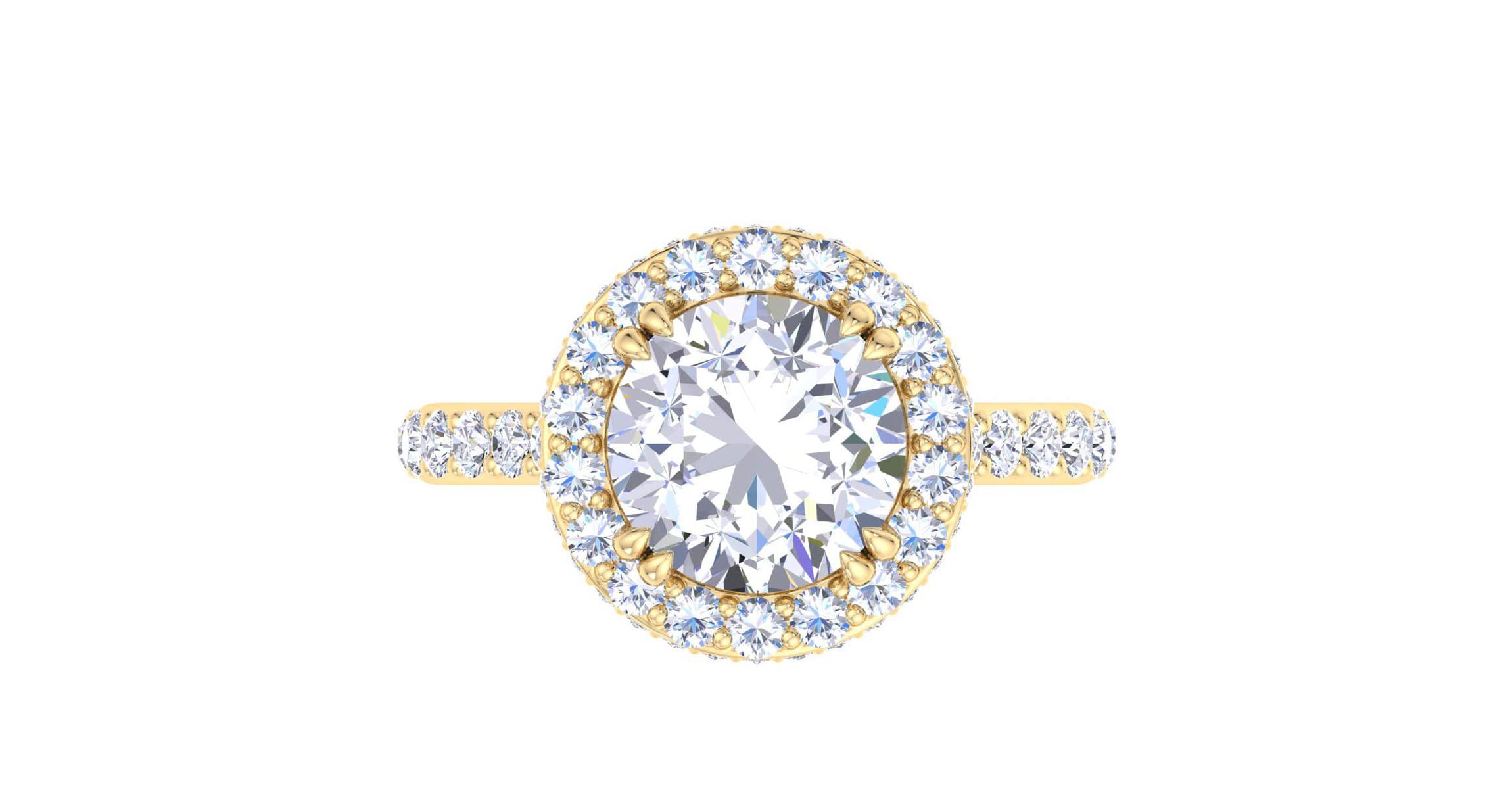 Lab Created 4 Carat Round Lab Grown Diamond Hidden Halo Engagement Ring Available in 14K White and Yellow Gold
