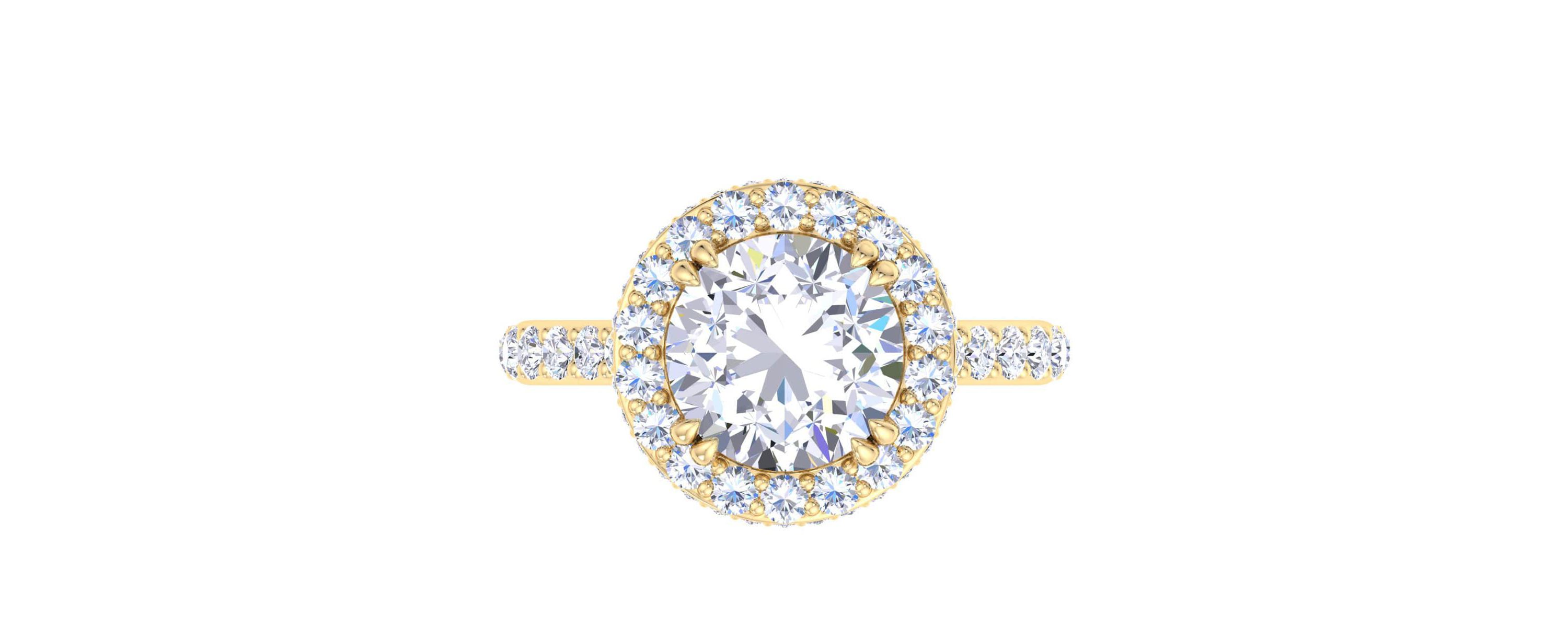 Lab Created 4 Carat Round Lab Grown Diamond Hidden Halo Engagement Ring Available in 14K White and Yellow Gold
