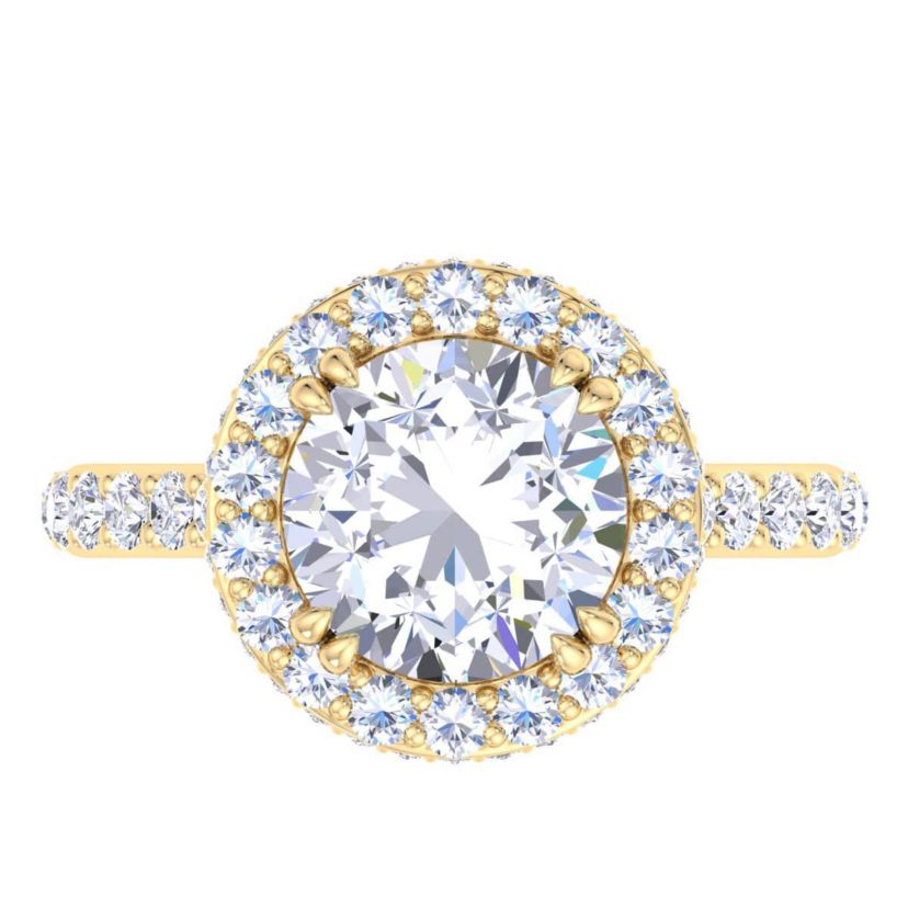 Lab Created 4 Carat Round Lab Grown Diamond Hidden Halo Engagement Ring Available in 14K White and Yellow Gold