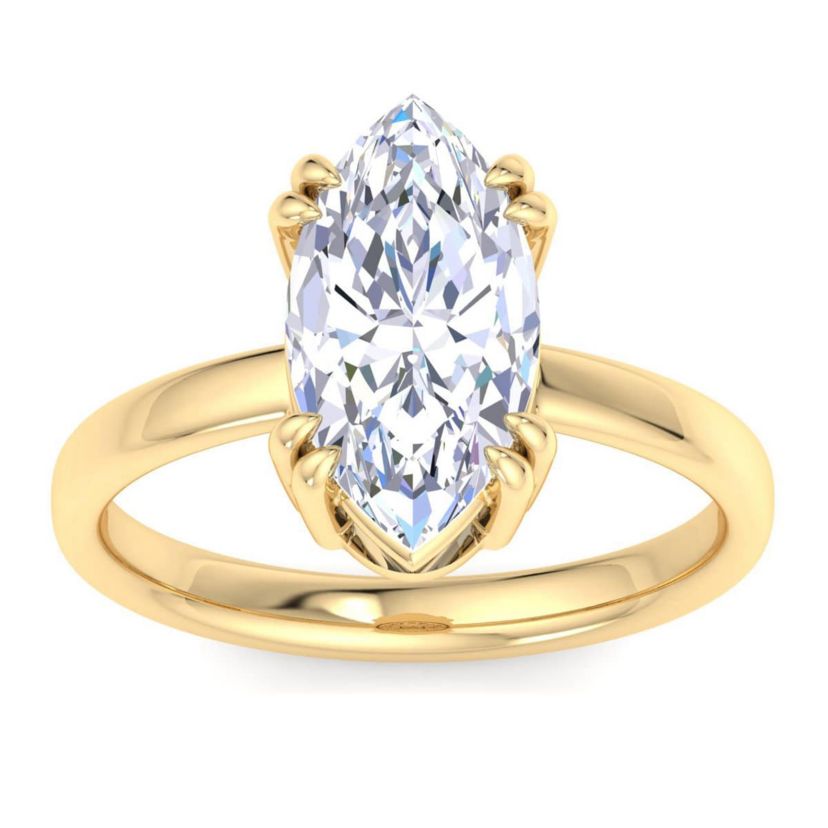 Lab Created 3 Carat Marquise Shape Lab Grown Diamond Solitaire Engagement Ring Available in 14K White and Yellow Gold