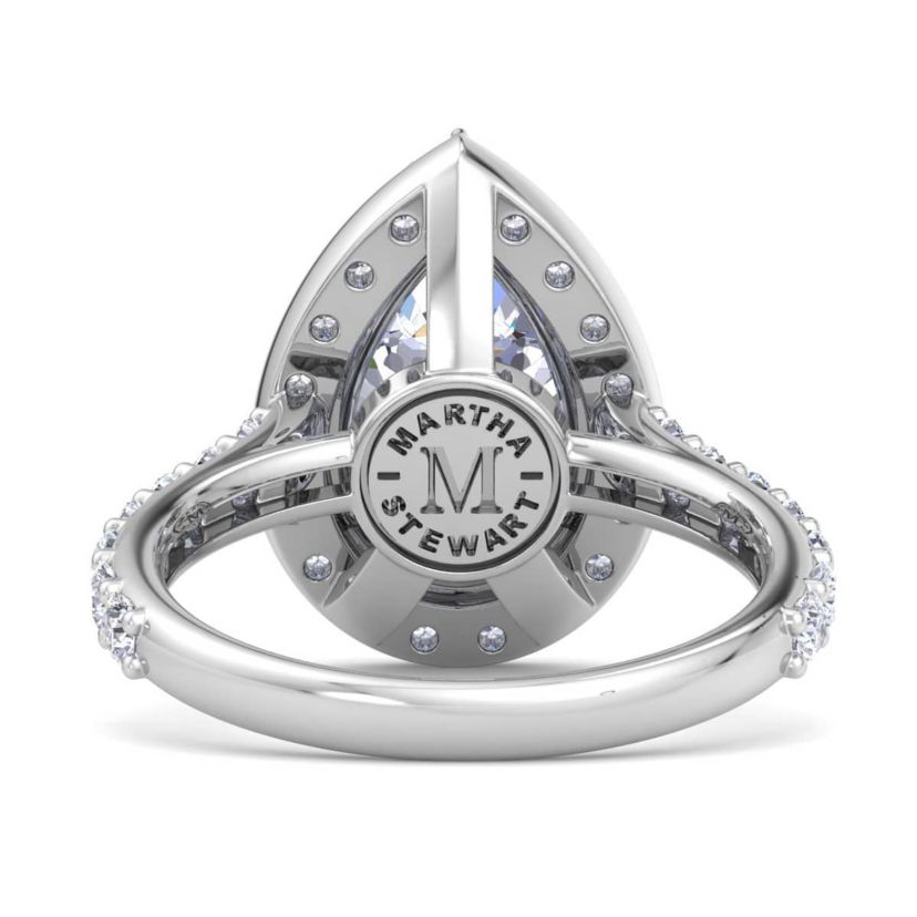 Lab Created 4 Carat Pear Shape Lab Grown Diamond Halo Engagement Ring Available in 14K White and Yellow Gold