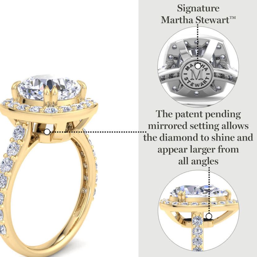 Lab Created 4 Carat Pear Shape Lab Grown Diamond Halo Engagement Ring Available in 14K White and Yellow Gold