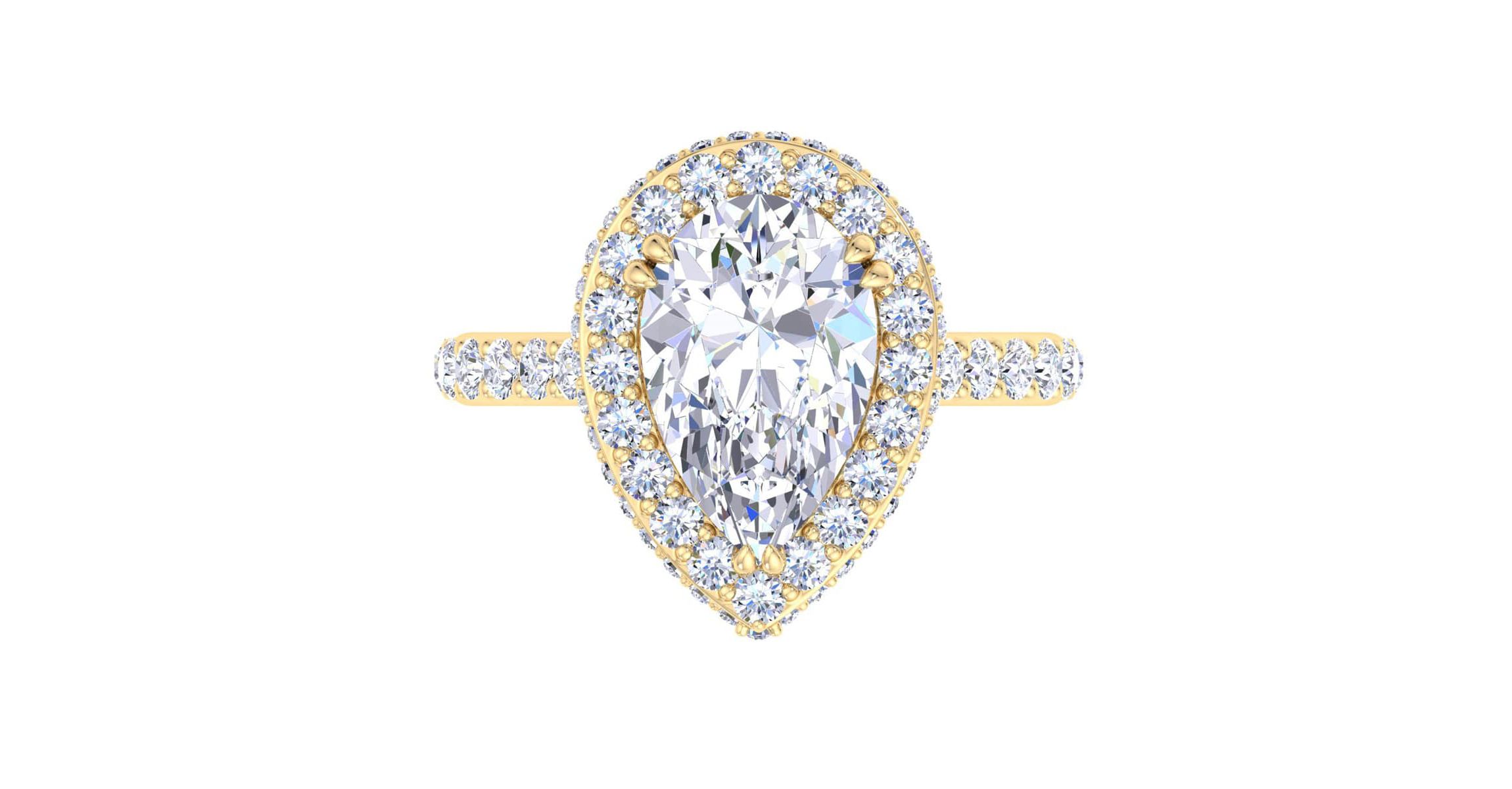 Lab Created 4 Carat Pear Shape Lab Grown Diamond Hidden Halo Engagement Ring Available in 14K White and Yellow Gold