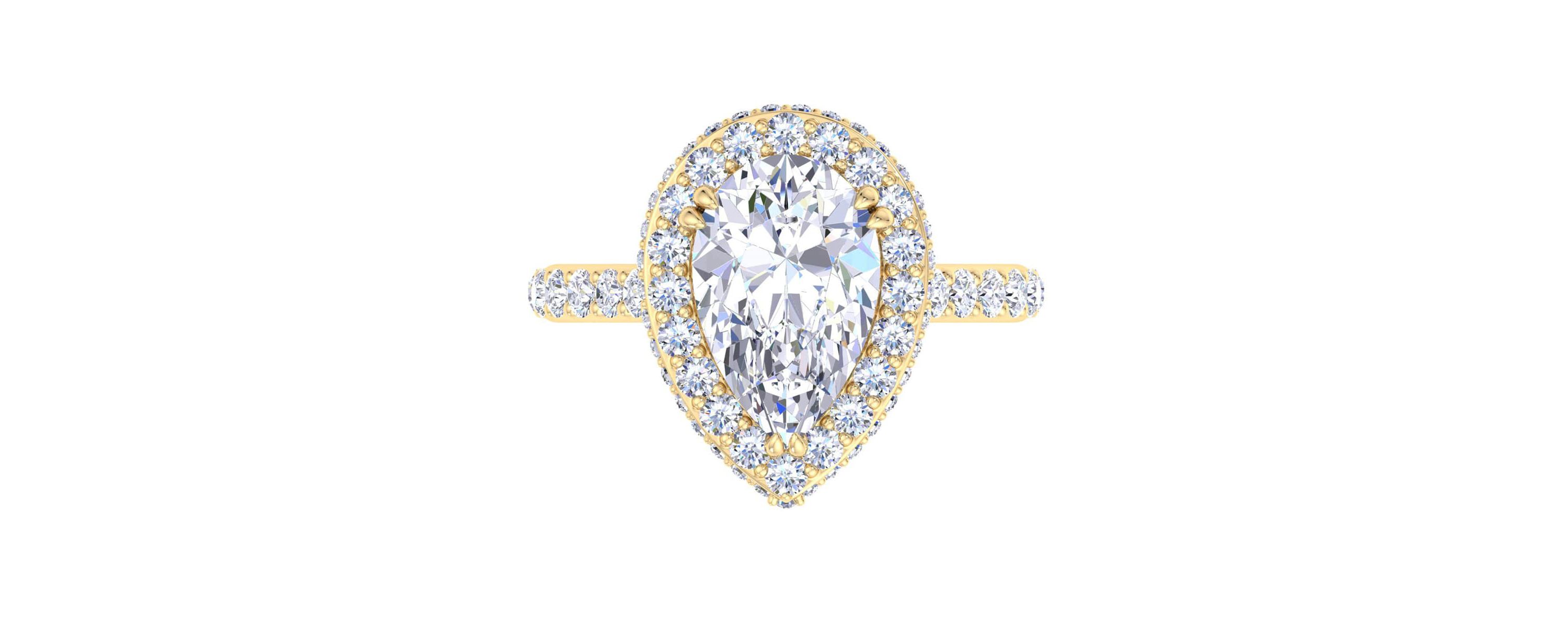 Lab Created 4 Carat Pear Shape Lab Grown Diamond Hidden Halo Engagement Ring Available in 14K White and Yellow Gold