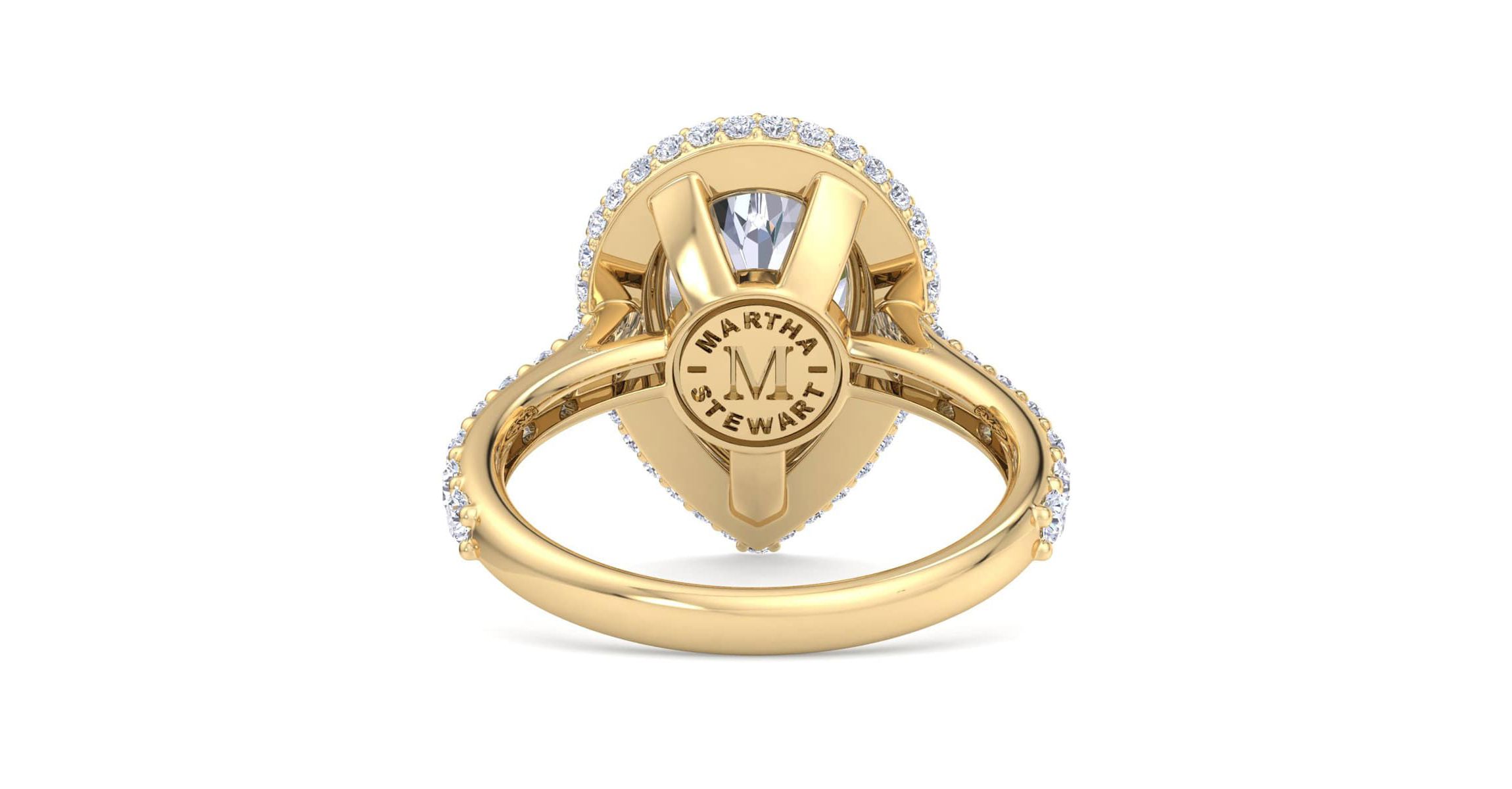 Lab Created 4 Carat Pear Shape Lab Grown Diamond Hidden Halo Engagement Ring Available in 14K White and Yellow Gold