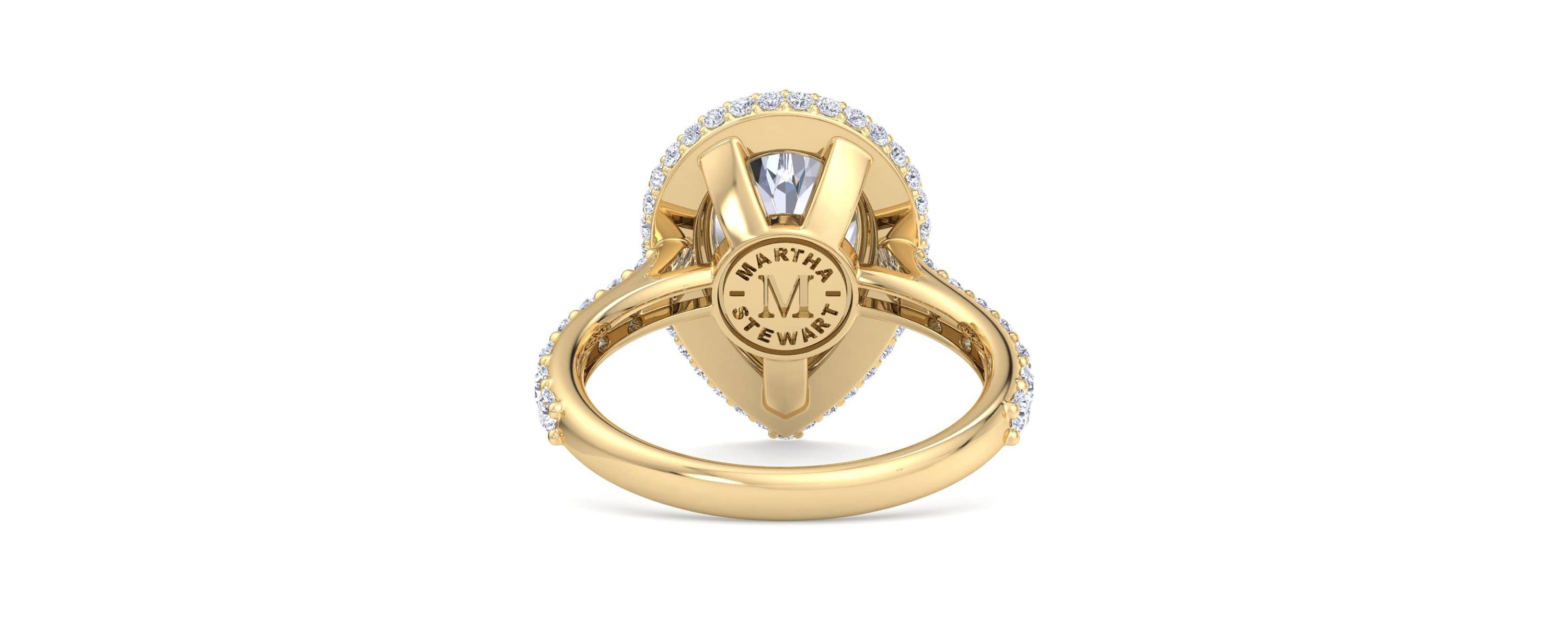 Lab Created 4 Carat Pear Shape Lab Grown Diamond Hidden Halo Engagement Ring Available in 14K White and Yellow Gold