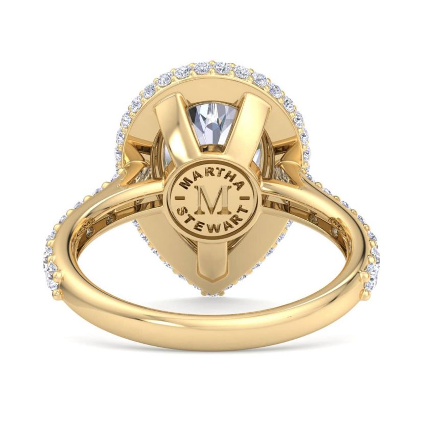 Lab Created 4 Carat Pear Shape Lab Grown Diamond Hidden Halo Engagement Ring Available in 14K White and Yellow Gold