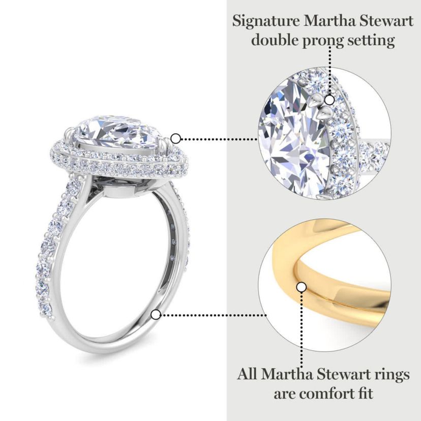 Lab Created 4 Carat Pear Shape Lab Grown Diamond Hidden Halo Engagement Ring Available in 14K White and Yellow Gold