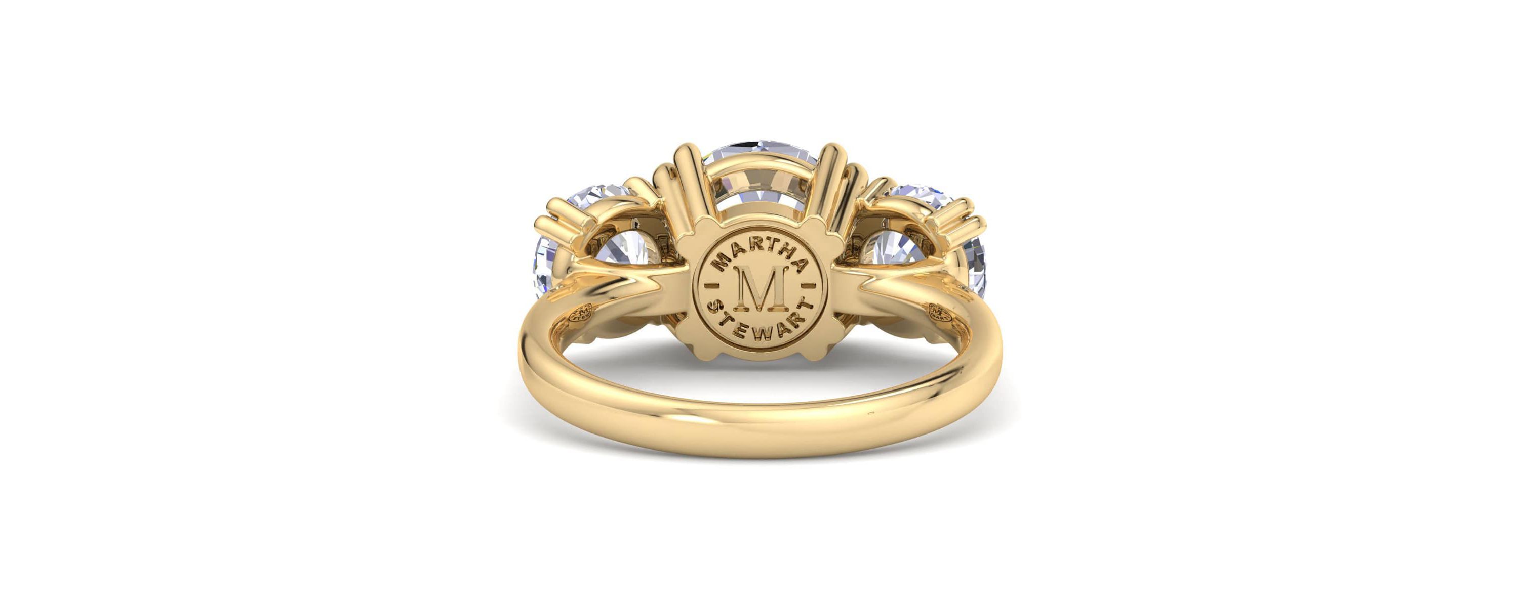 Lab Created 5 Carat Round Lab Grown Diamond Three Stone Engagement Ring Available in 14K White and Yellow Gold