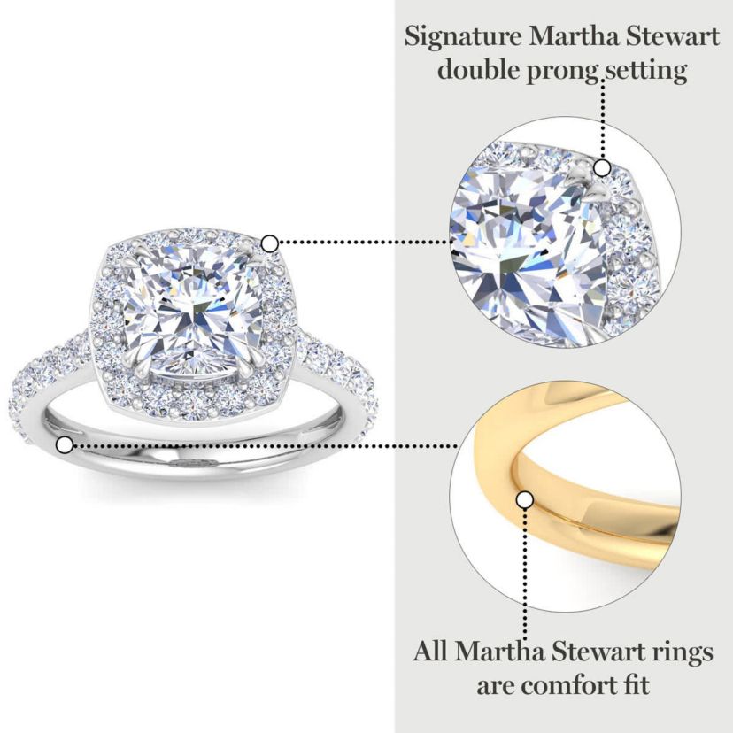 Lab Created 4 Carat Cushion Cut Lab Grown Diamond Halo Engagement Ring Available in 14K White and Yellow Gold