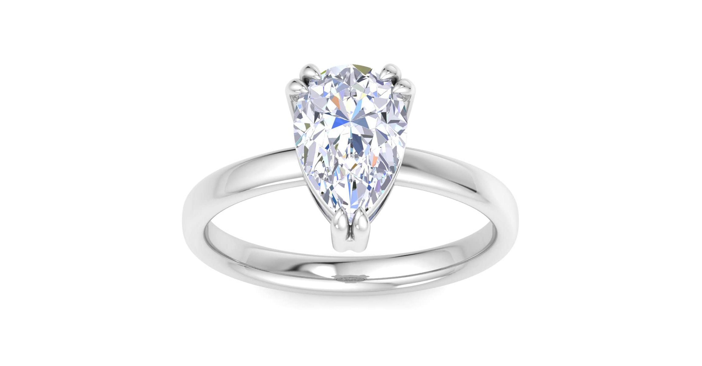Lab Created 2 Carat Pear Shape Lab Grown Diamond Solitaire Engagement Ring Available in 14K White and Yellow Gold