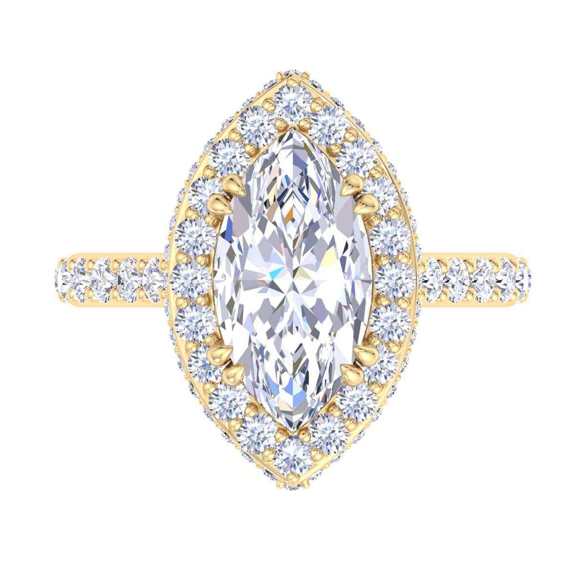 Lab Created 4 Carat Marquise Shape Lab Grown Diamond Hidden Halo Engagement Ring Available in 14K White and Yellow Gold